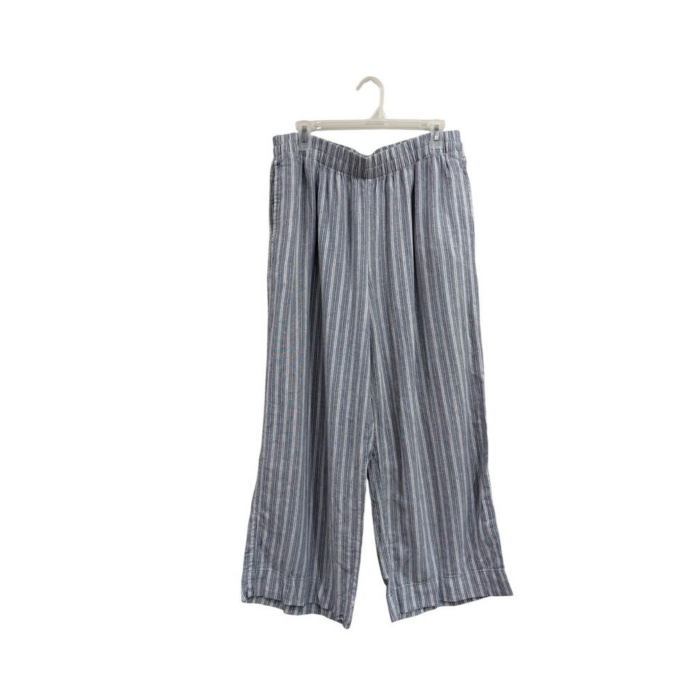 Old Navy Womens High-Rise Super Wide Leg Linen Blend Striped Pants Blue White L